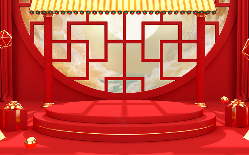 红色中国风C4D立体空间创意背景,插画/手绘图,插画/手绘图库,插画/手绘图下载,插画/手绘